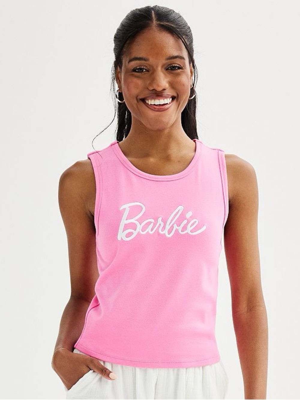 New with tags Juniors' Barbie® Classic Embroidered Logo Graphic Tank Top XL - Picture 1 of 7